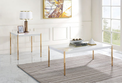 24" Gold And White Manufactured Wood Square End Table HomeRoots