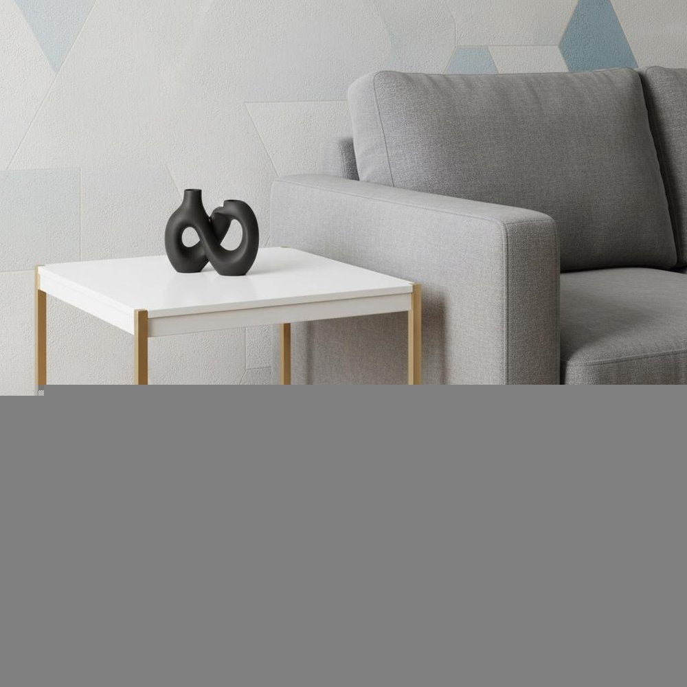 24" Gold And White Manufactured Wood Square End Table HomeRoots