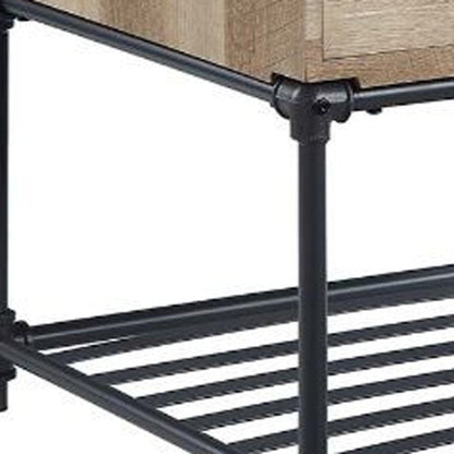 22" Sandy Black And Oak Manufactured Wood And Metal Square End Table With Drawer And Shelf HomeRoots