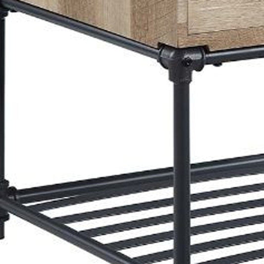22" Sandy Black And Oak Manufactured Wood And Metal Square End Table With Drawer And Shelf HomeRoots