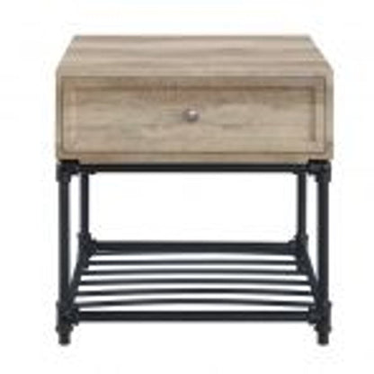 22" Sandy Black And Oak Manufactured Wood And Metal Square End Table With Drawer And Shelf HomeRoots