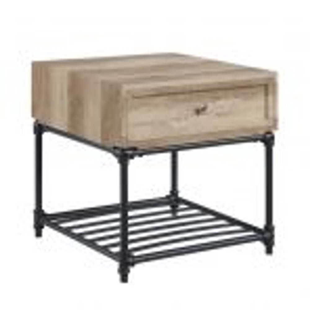 22" Sandy Black And Oak Manufactured Wood And Metal Square End Table With Drawer And Shelf HomeRoots