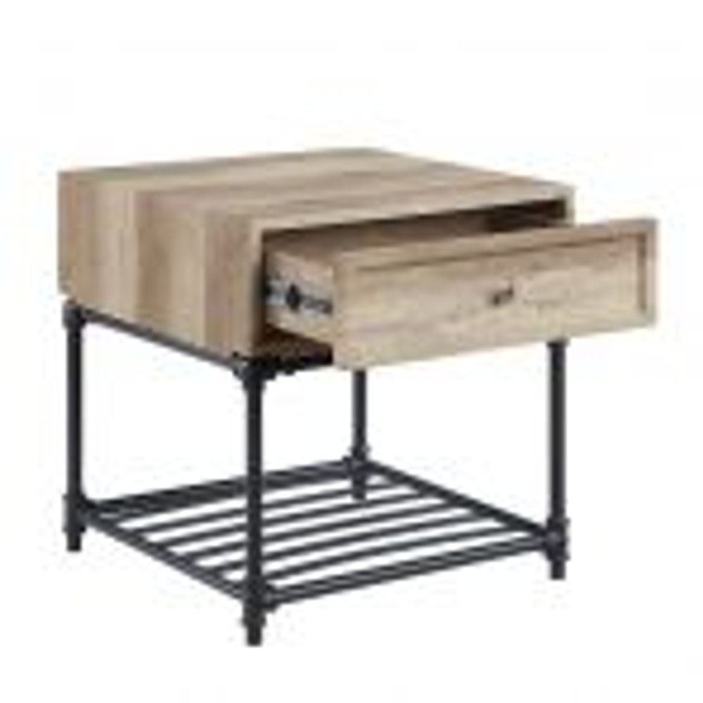 22" Sandy Black And Oak Manufactured Wood And Metal Square End Table With Drawer And Shelf HomeRoots