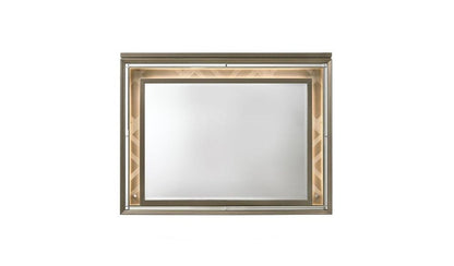 37" Champagne Lighted Wood Framed Mounted Dresser Mirror HomeRoots
