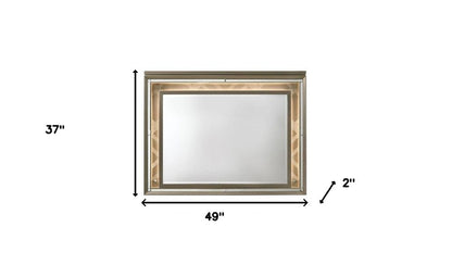 37" Champagne Lighted Wood Framed Mounted Dresser Mirror HomeRoots