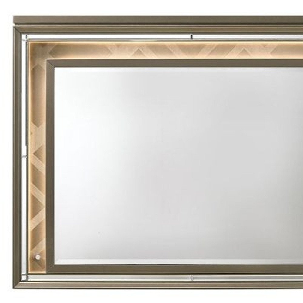 37" Champagne Lighted Wood Framed Mounted Dresser Mirror — view 4