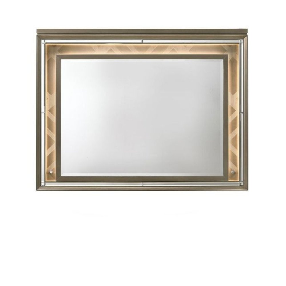 37" Champagne Lighted Wood Framed Mounted Dresser Mirror — view 3