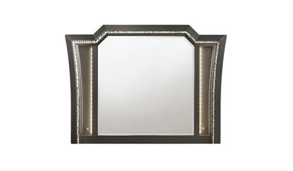 38" Gunmetal Lighted Abstract Wood Framed Mounted Dresser Mirror HomeRoots