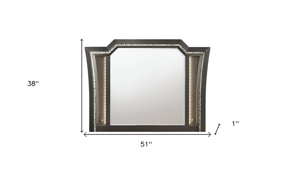 38" Gunmetal Lighted Abstract Wood Framed Mounted Dresser Mirror HomeRoots