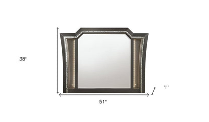 38" Gunmetal Lighted Abstract Wood Framed Mounted Dresser Mirror HomeRoots