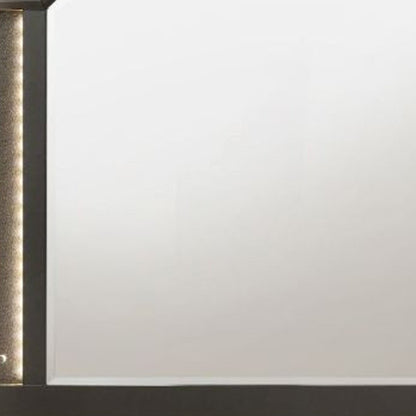 38" Gunmetal Lighted Abstract Wood Framed Mounted Dresser Mirror HomeRoots