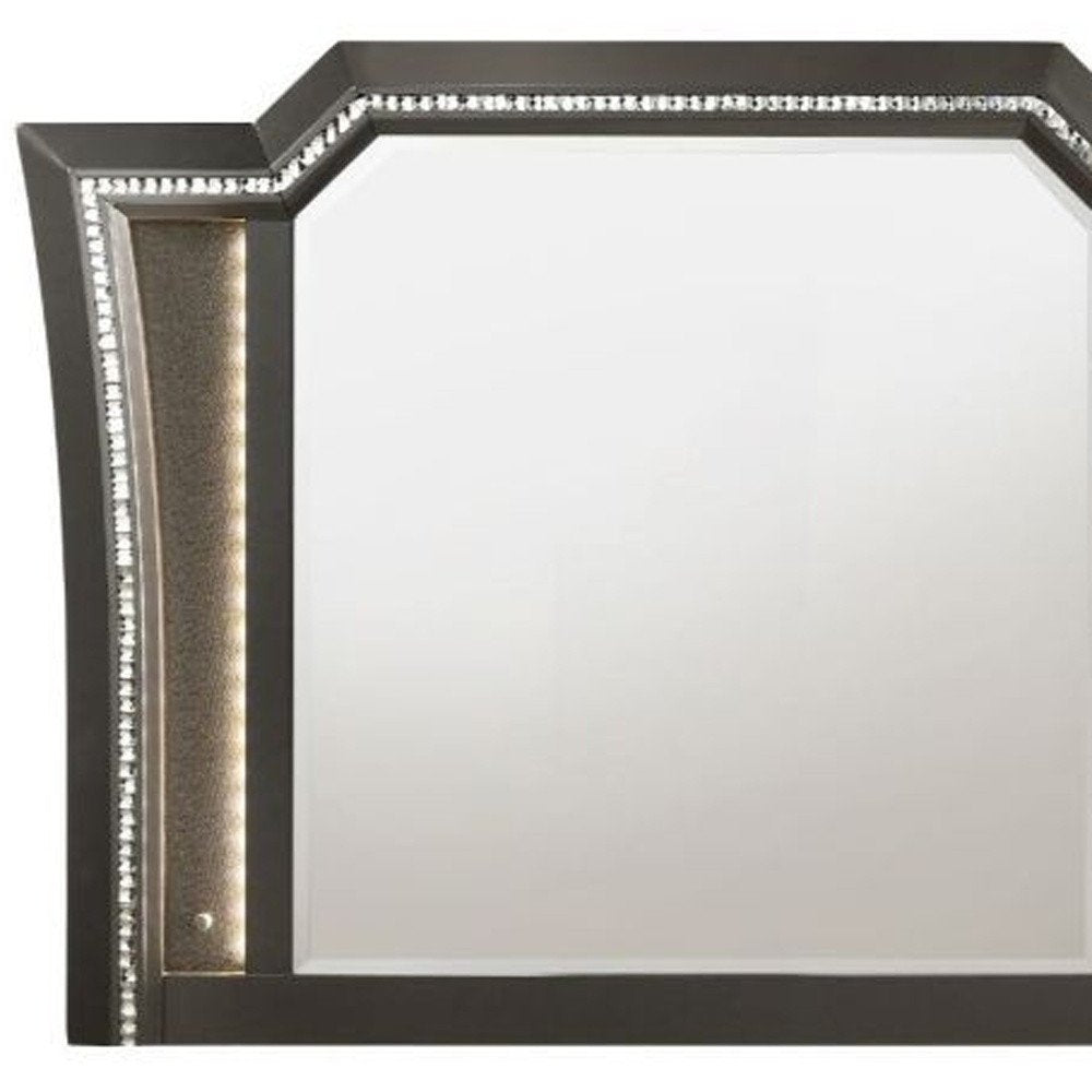 38" Gunmetal Lighted Abstract Wood Framed Mounted Dresser Mirror HomeRoots