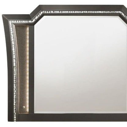 38" Gunmetal Lighted Abstract Wood Framed Mounted Dresser Mirror HomeRoots