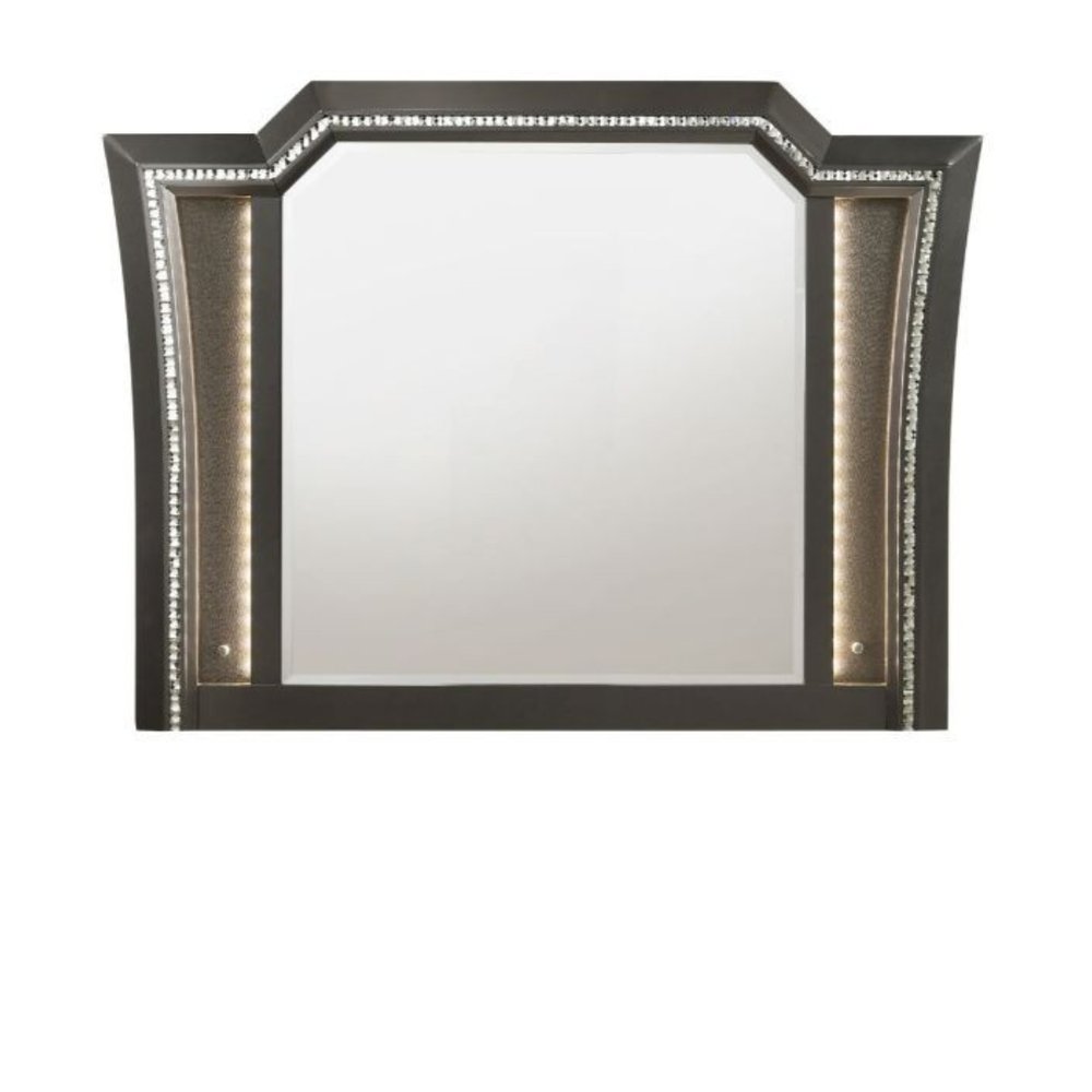 38" Gunmetal Lighted Abstract Wood Framed Mounted Dresser Mirror HomeRoots