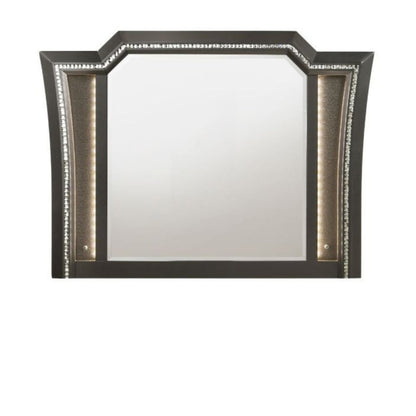 38" Gunmetal Lighted Abstract Wood Framed Mounted Dresser Mirror HomeRoots