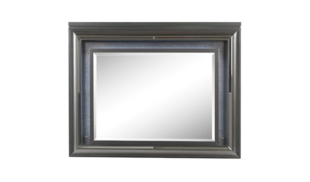 39" Gunmetal Lighted Wood Framed Mounted Dresser Mirror HomeRoots