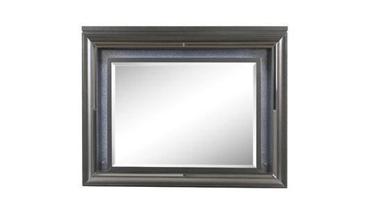 39" Gunmetal Lighted Wood Framed Mounted Dresser Mirror HomeRoots