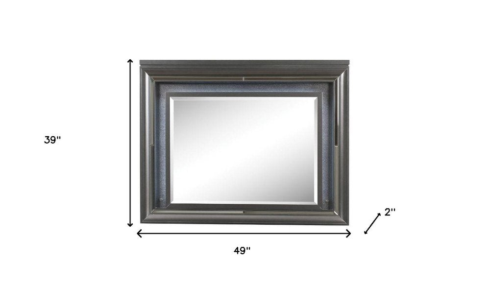 39" Gunmetal Lighted Wood Framed Mounted Dresser Mirror HomeRoots