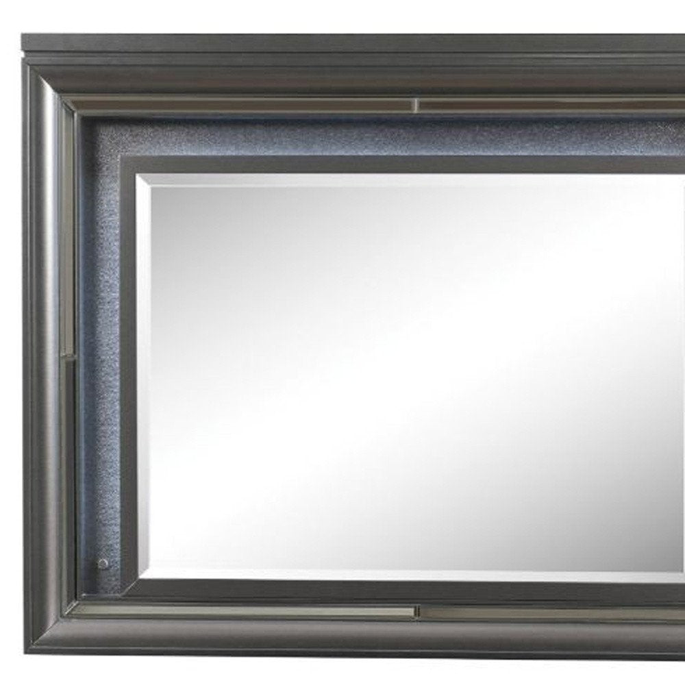 39" Gunmetal Lighted Wood Framed Mounted Dresser Mirror HomeRoots