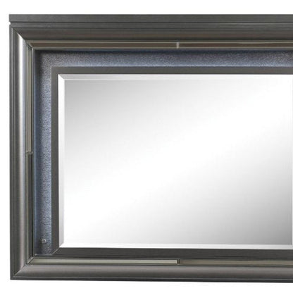39" Gunmetal Lighted Wood Framed Mounted Dresser Mirror HomeRoots