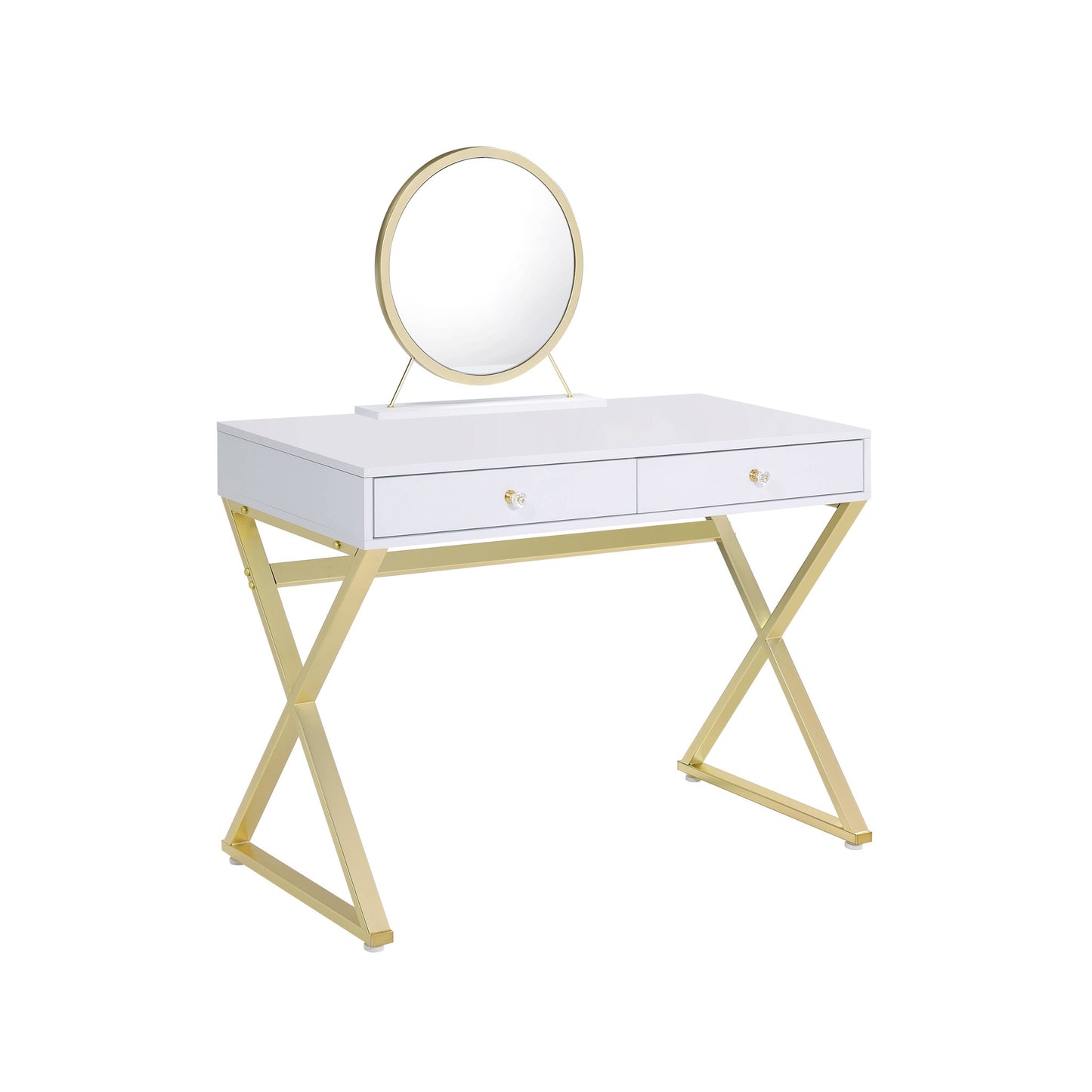 31" White & Gold Finish Round Dresser Mirror