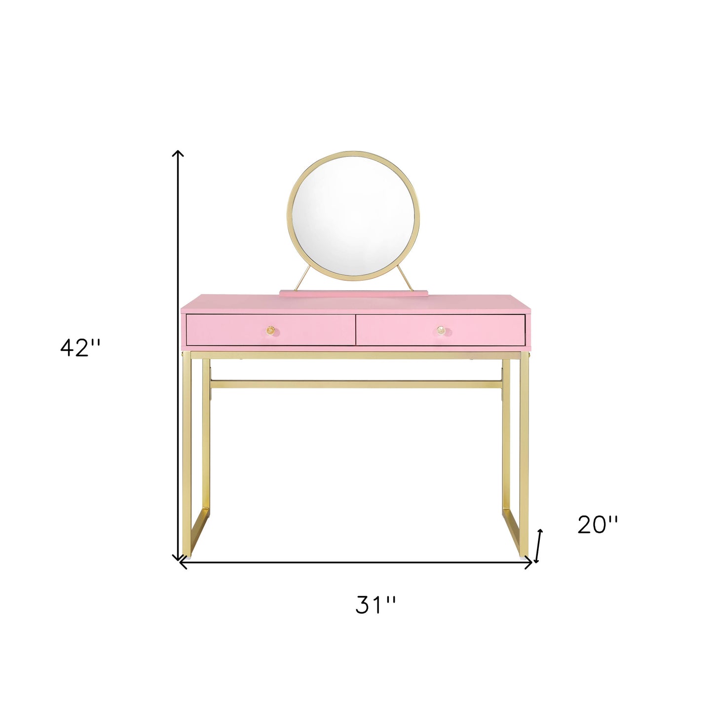 42" Pink Mirrored Two Drawer Dresser