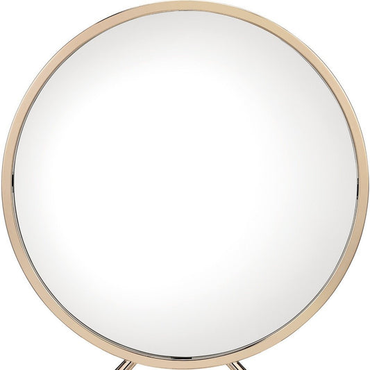 Set of Two Gold Metal And Faux Leather Round Freestanding Makeup Mirror And Stool HomeRoots