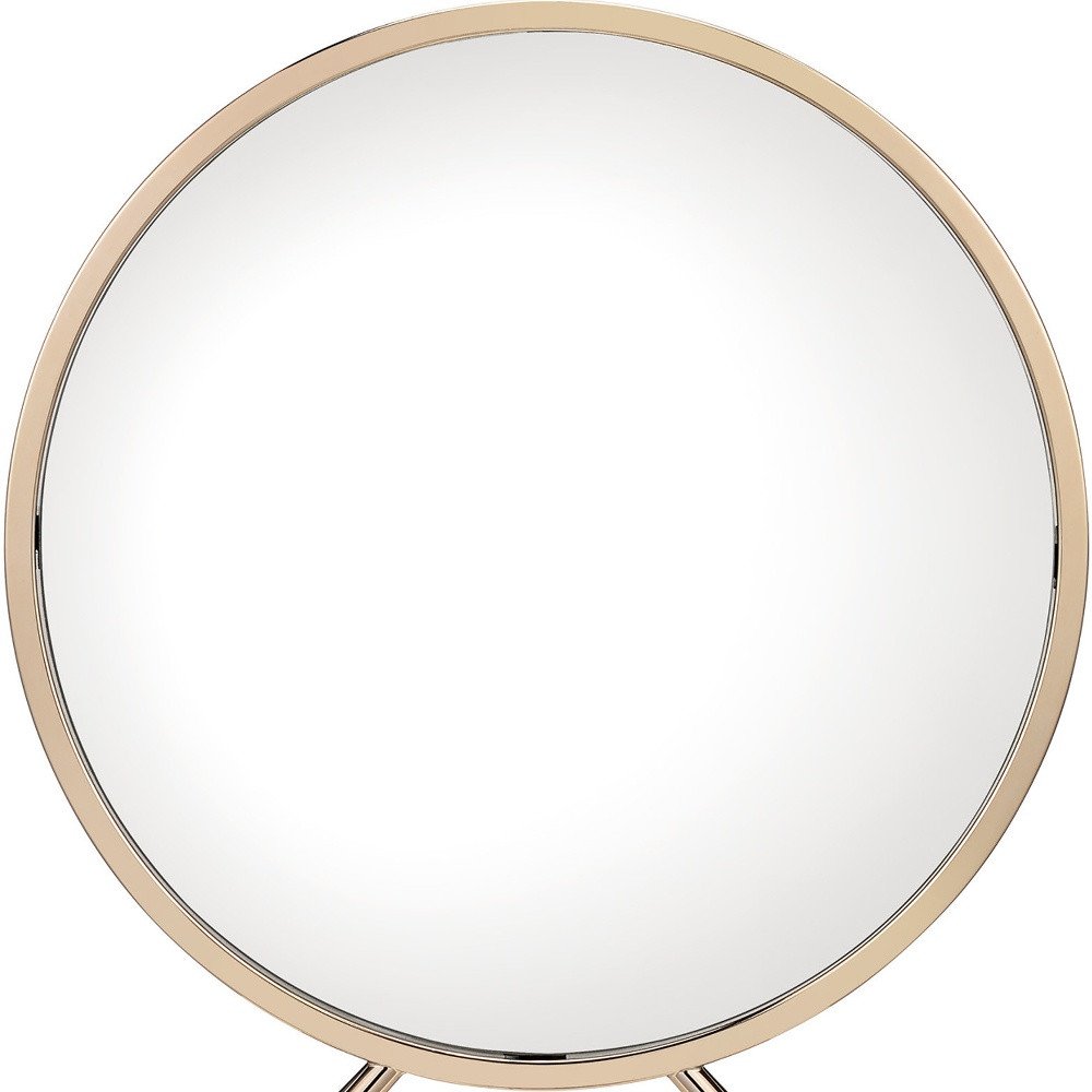 Set of Two Gold Metal And Faux Leather Round Freestanding Makeup Mirror And Stool HomeRoots