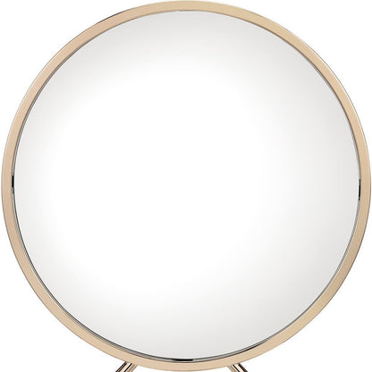 Set of Two Gold Metal And Faux Leather Round Freestanding Makeup Mirror And Stool HomeRoots