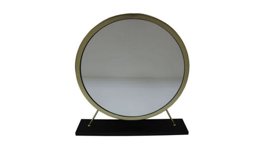 Set of Two Gold Black and White Metal And Faux Fur Freestanding Makeup Mirror And Stool HomeRoots