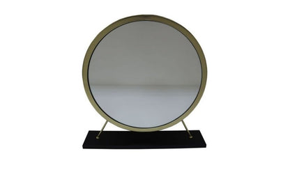 Set of Two Gold Black and White Metal And Faux Fur Freestanding Makeup Mirror And Stool HomeRoots