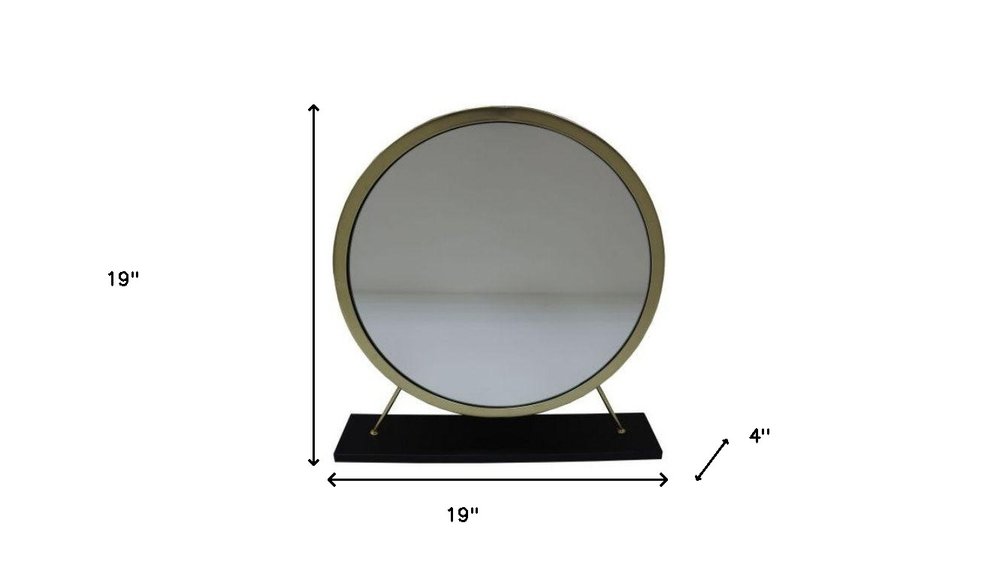 Set of Two Gold Black and White Metal And Faux Fur Freestanding Makeup Mirror And Stool HomeRoots