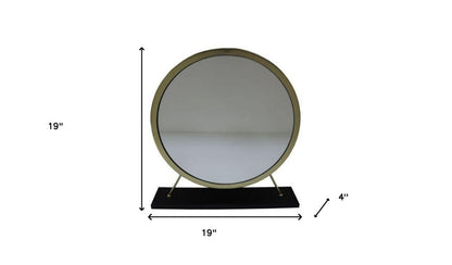 Set of Two Gold Black and White Metal And Faux Fur Freestanding Makeup Mirror And Stool HomeRoots
