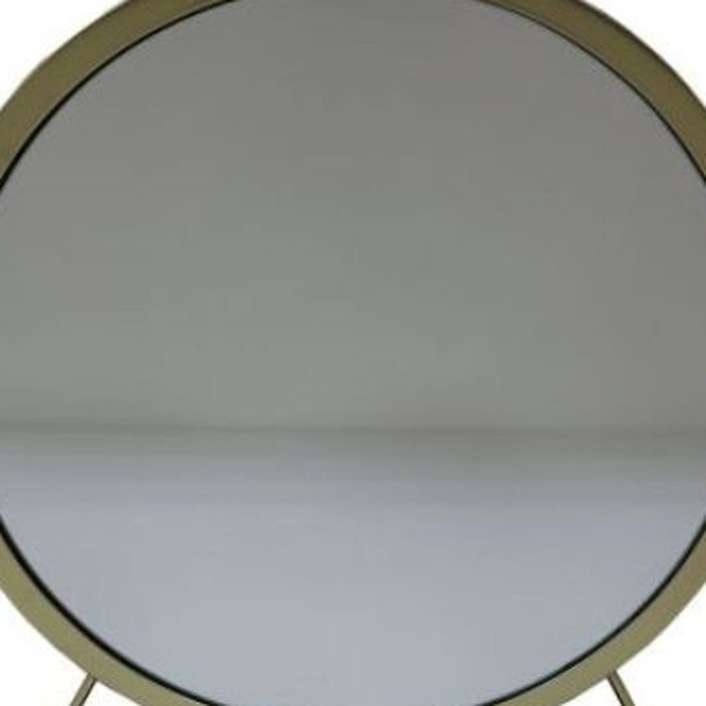 Set of Two Gold Black and White Metal And Faux Fur Freestanding Makeup Mirror And Stool HomeRoots