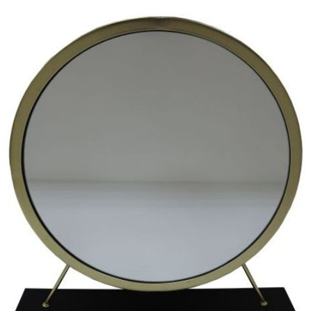Set of Two Gold Black and White Metal And Faux Fur Freestanding Makeup Mirror And Stool HomeRoots