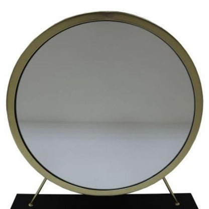 Set of Two Gold Black and White Metal And Faux Fur Freestanding Makeup Mirror And Stool HomeRoots