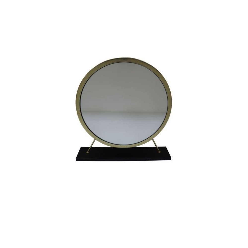 Set of Two Gold Black and White Metal And Faux Fur Freestanding Makeup Mirror And Stool HomeRoots