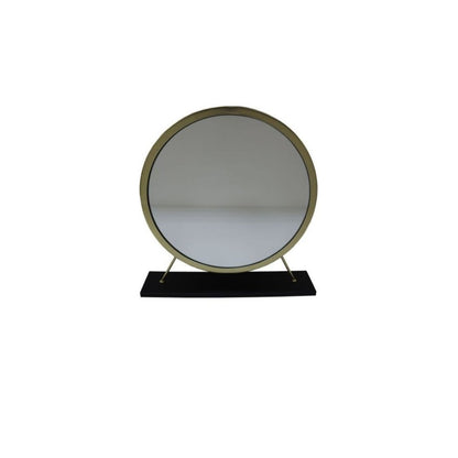 Set of Two Gold Black and White Metal And Faux Fur Freestanding Makeup Mirror And Stool HomeRoots