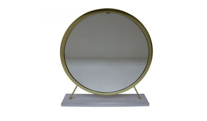 19" Brass Metal Round Freestanding Ornate Framed Makeup Shaving Tabletop Mirror HomeRoots