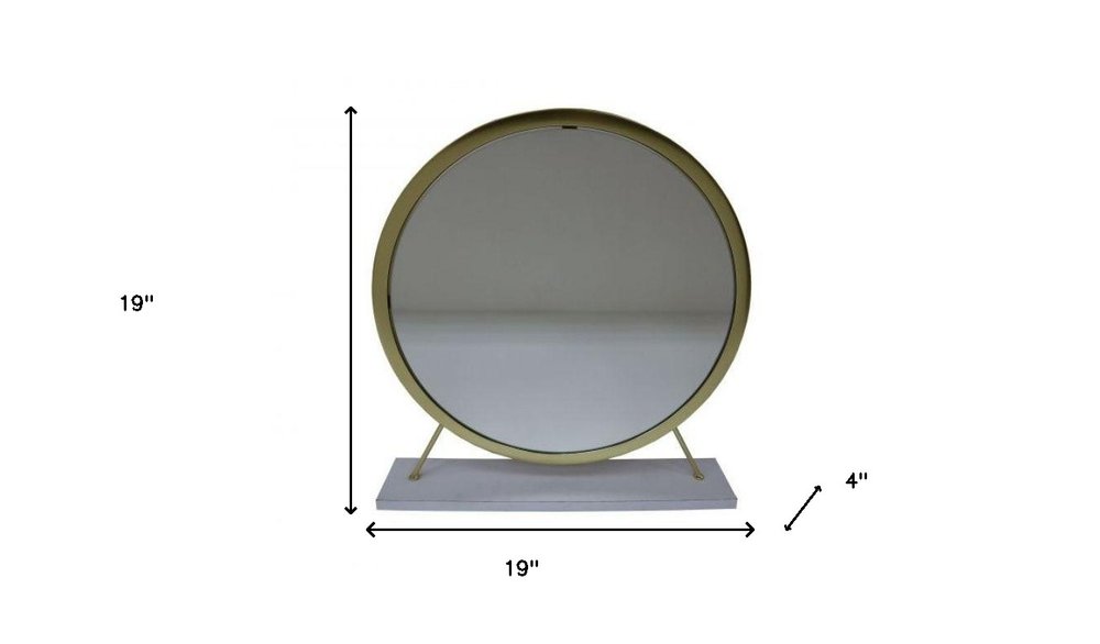 19" Brass Metal Round Freestanding Ornate Framed Makeup Shaving Tabletop Mirror HomeRoots