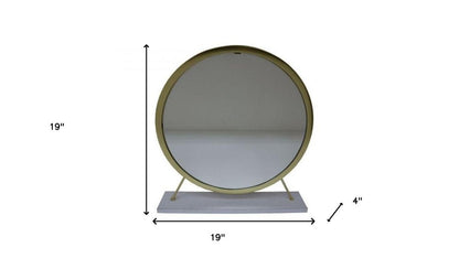 19" Brass Metal Round Freestanding Ornate Framed Makeup Shaving Tabletop Mirror HomeRoots