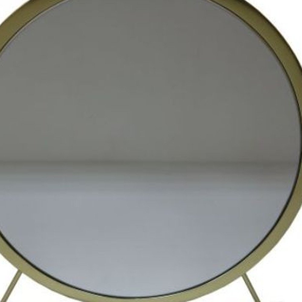 19" Brass Metal Round Freestanding Ornate Framed Makeup Shaving Tabletop Mirror HomeRoots