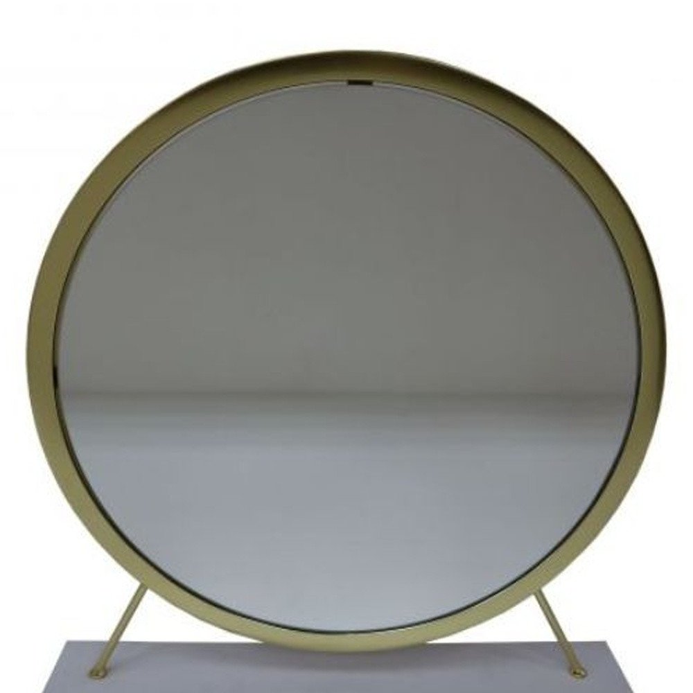 19" Brass Metal Round Freestanding Ornate Framed Makeup Shaving Tabletop Mirror HomeRoots