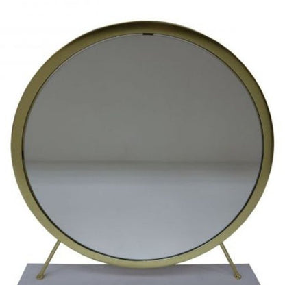 19" Brass Metal Round Freestanding Ornate Framed Makeup Shaving Tabletop Mirror HomeRoots