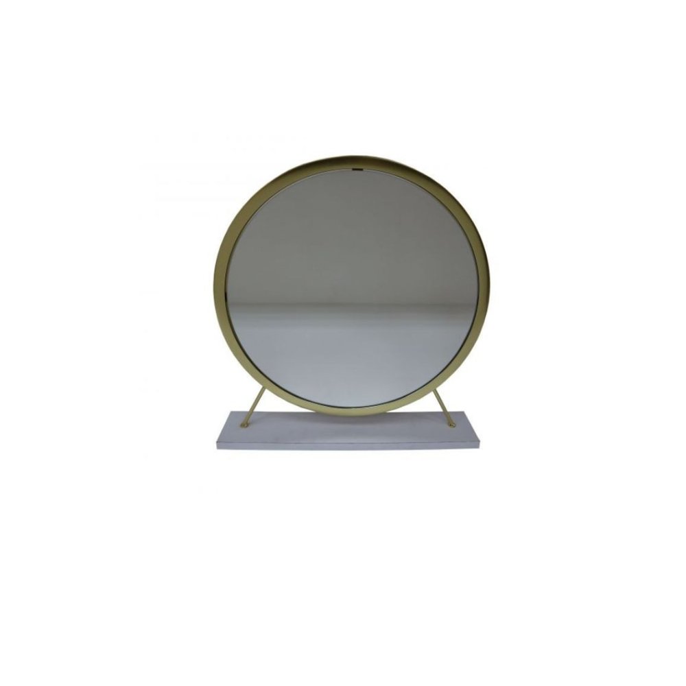 19" Brass Metal Round Freestanding Ornate Framed Makeup Shaving Tabletop Mirror HomeRoots
