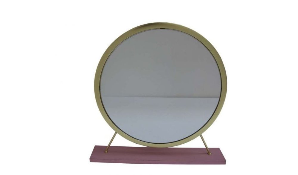 19" Brass Metal Round Freestanding Ornate Framed Makeup Shaving Tabletop Mirror HomeRoots