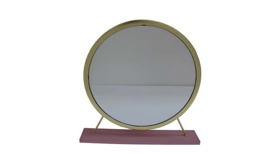 19" Brass Metal Round Freestanding Ornate Framed Makeup Shaving Tabletop Mirror HomeRoots