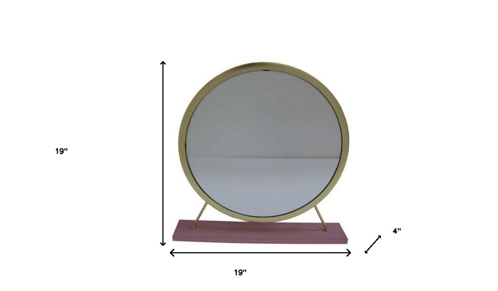 19" Brass Metal Round Freestanding Ornate Framed Makeup Shaving Tabletop Mirror HomeRoots