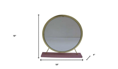 19" Brass Metal Round Freestanding Ornate Framed Makeup Shaving Tabletop Mirror HomeRoots