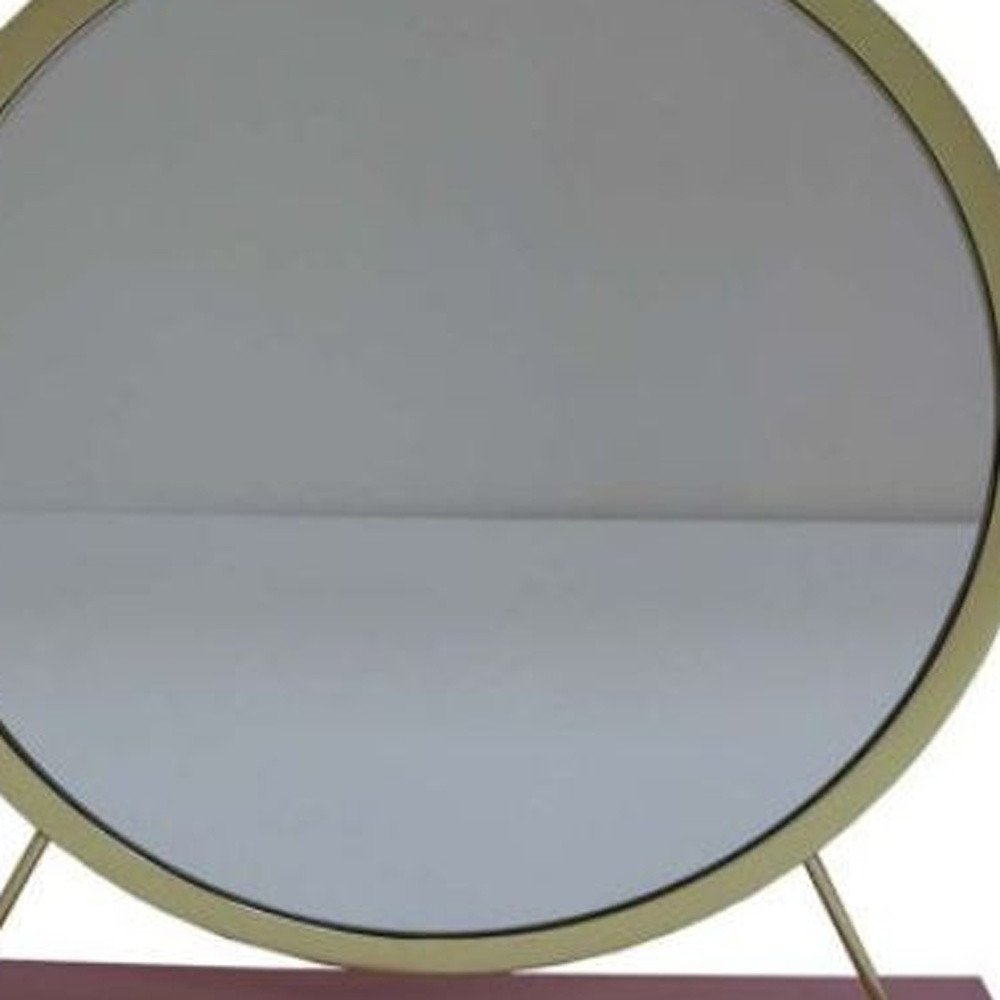 19" Brass Metal Round Freestanding Ornate Framed Makeup Shaving Tabletop Mirror HomeRoots